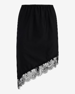 Lace Trim Asymmetrical Pull On Mini Skirt