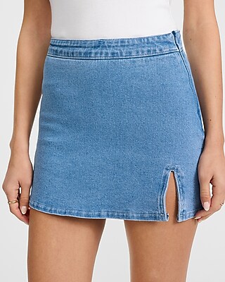 High Waisted Light Wash Denim Mini Skort - image 2