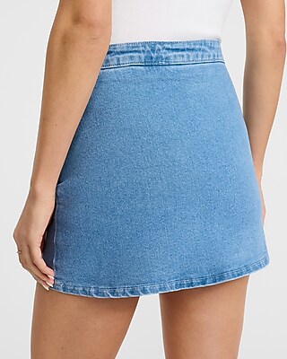 High Waisted Light Wash Denim Mini Skort - image 3