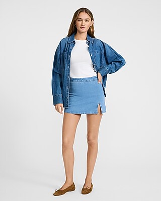 High Waisted Light Wash Denim Mini Skort - image 4