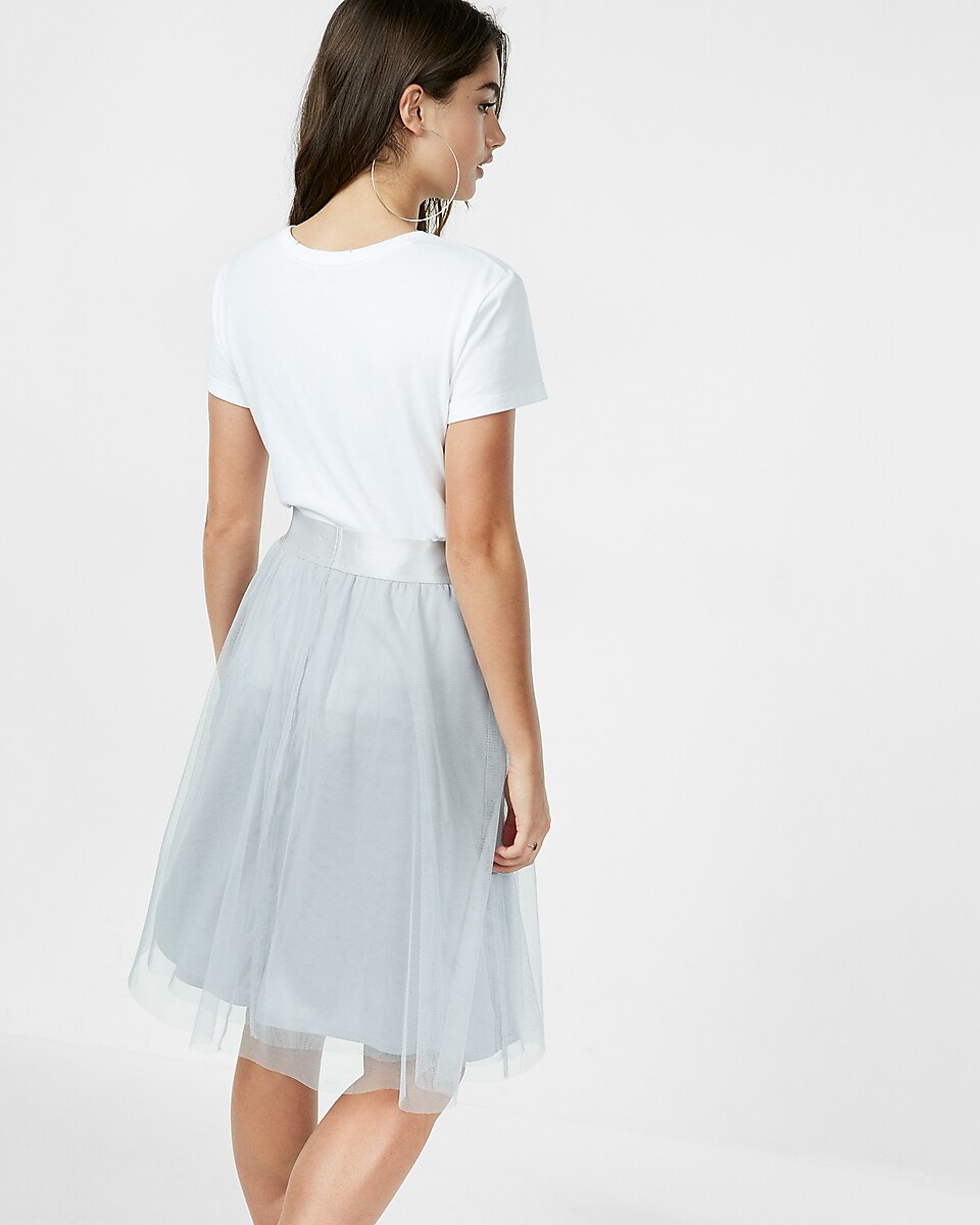 High Waisted Tulle Midi Skirt | Express
