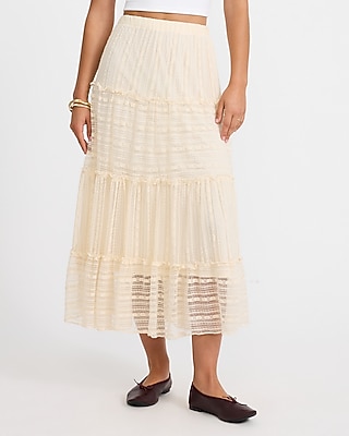 Textured Lace Tiered Maxi Skirt