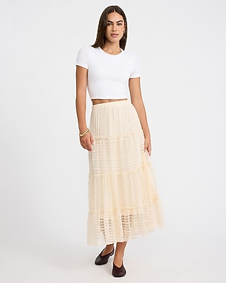 Textured Lace Tiered Maxi Skirt