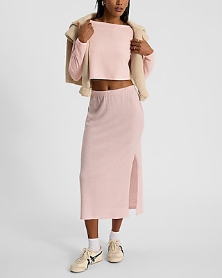 High Waisted Cozy Knit Midi Skirt