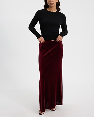 High Waisted Velvet Maxi Skirt | Express