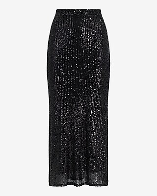 High Waisted Fitted Sequin Midi Skirt Express