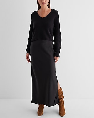 Express High Waisted Satin Side Slit Maxi Skirt