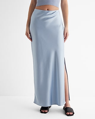 High Waisted Satin Side Slit Maxi Skirt