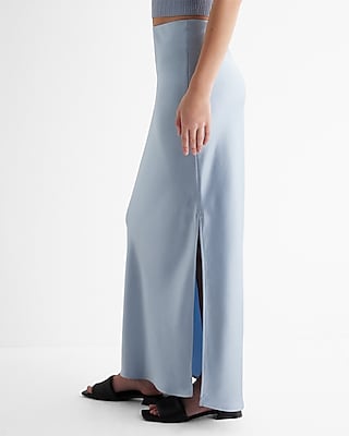 High Waisted Satin Side Slit Maxi Skirt