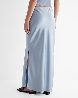 High Waisted Satin Side Slit Maxi Skirt