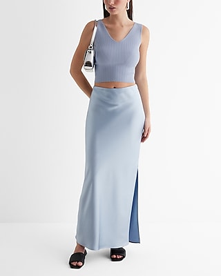 High Waisted Satin Side Slit Maxi Skirt