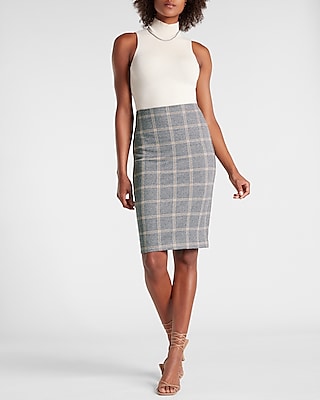 Editor High Waisted Plaid Midi Pencil Skirt