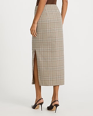 Plaid Super High Waisted Side Slit Midi Column Skirt - thumbnail 2