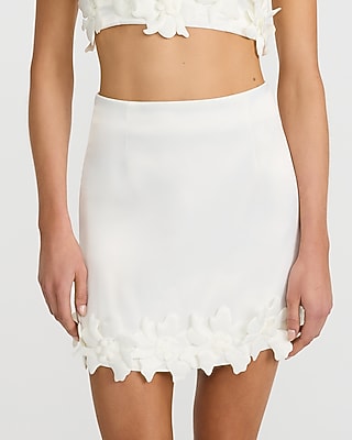 3D Floral Trim High Waisted Micro Mini Skirt