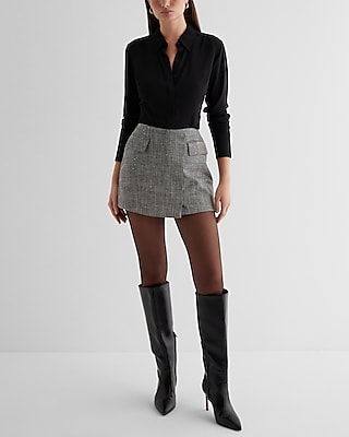 Super High Waisted Sequin Plaid Wrap Skort