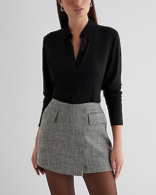 Super High Waisted Sequin Plaid Wrap Skort