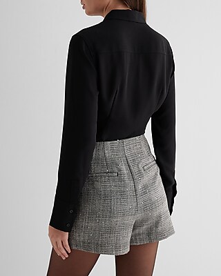 Super High Waisted Sequin Plaid Wrap Skort