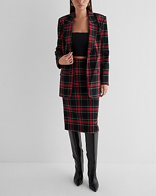High Waisted Tartan Plaid Midi Pencil Skirt Express
