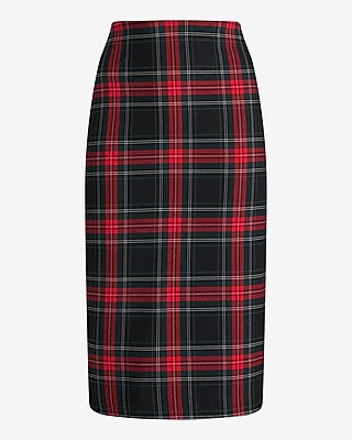 High Waisted Tartan Plaid Midi Pencil Skirt Express