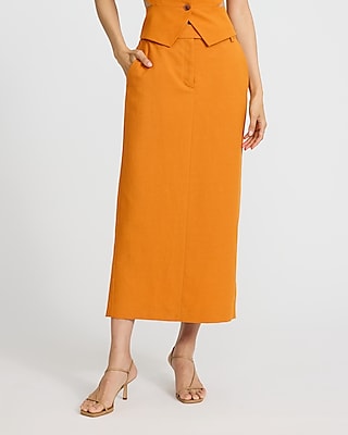 Linen-blend High Waisted Tailored Midi Skirt