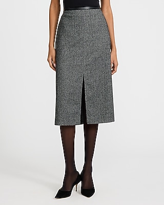 Herringbone High Waisted Midi Skirt | Express