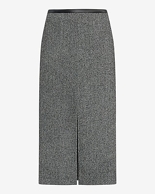 Herringbone High Waisted Midi Skirt