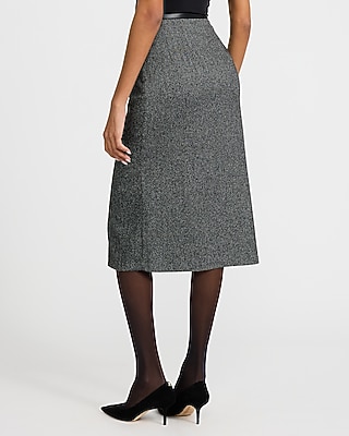 Herringbone High Waisted Midi Skirt