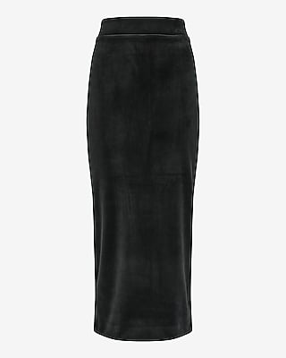 High Waisted Velvet Midi Skirt