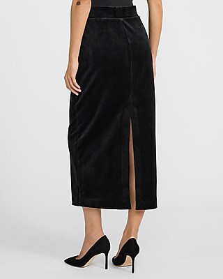 High Waisted Velvet Midi Skirt