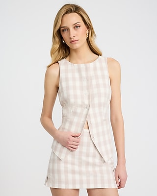 Editor Linen-blend Super High Waisted Gingham Mini Skort | Express
