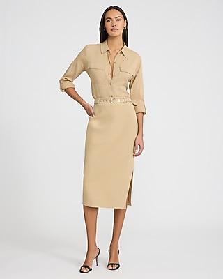 Editor Signature Stretch Super High Waisted Belted Midi Skirt