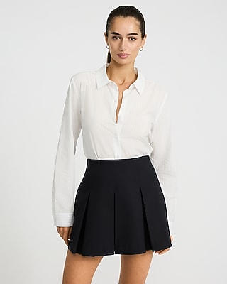 High Waisted Stretch Cotton Pleated Mini Skirt | Express