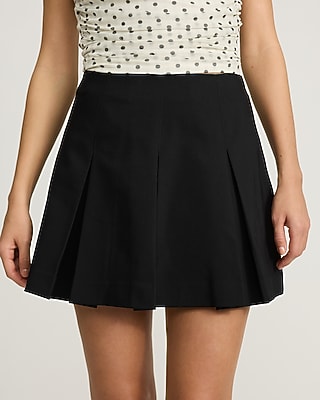 High Waisted Stretch Cotton Pleated Mini Skirt