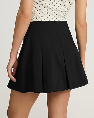 High Waisted Stretch Cotton Pleated Mini Skirt
