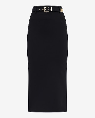 Studio Stretch Twill Super High Waisted Belted Midi Skirt