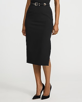 Studio Stretch Twill Super High Waisted Belted Midi Skirt