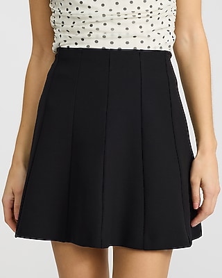 Studio Stretch Twill Super High Waisted Seamed Pleated Mini Skirt