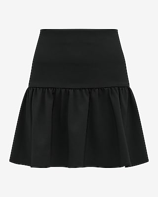Signature Ponte High Waisted Drop Waist Ruffle Mini Skirt