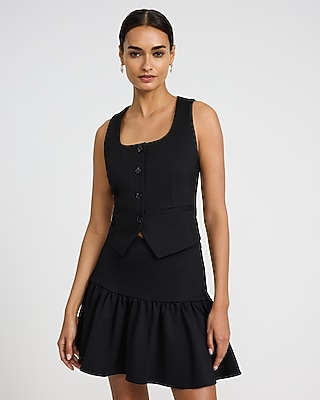 Signature Ponte High Waisted Drop Waist Ruffle Mini Skirt