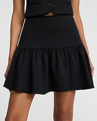 Signature Ponte High Waisted Drop Waist Ruffle Mini Skirt