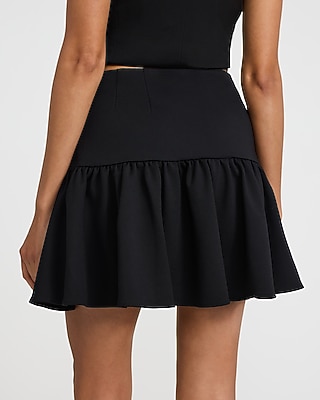 Signature Ponte High Waisted Drop Waist Ruffle Mini Skirt