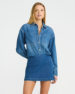 Editor Super High Waisted Medium Wash Denim Mini Skort