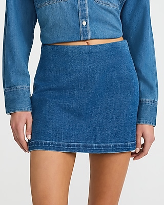 Editor Super High Waisted Medium Wash Denim Mini Skort