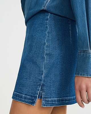 Editor Super High Waisted Medium Wash Denim Mini Skort