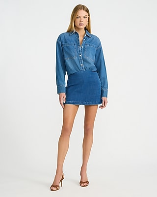 Editor Super High Waisted Medium Wash Denim Mini Skort
