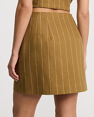 Linen-Blend Striped High Waisted Mini Skirt