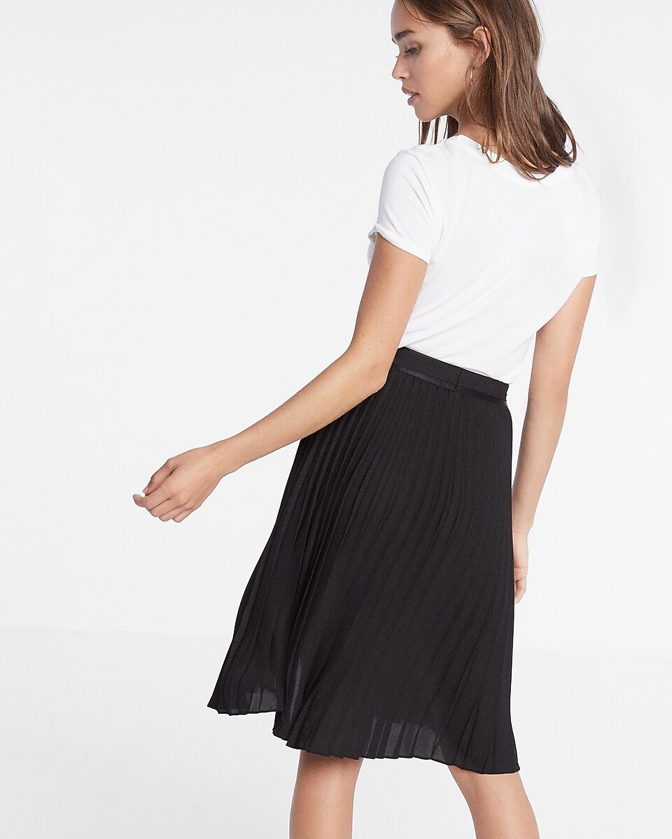 High Waisted Wrap Pleated Midi Skirt | Express