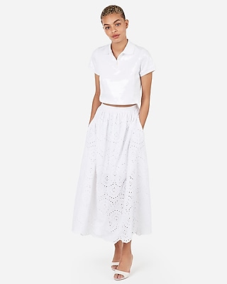 white high waisted maxi skirt