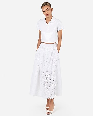 white high waisted maxi skirt