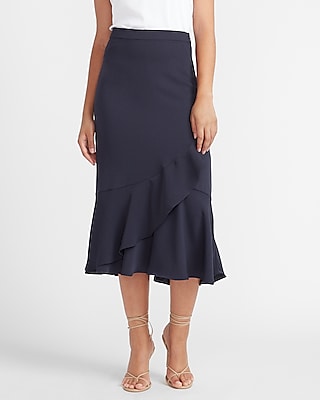 ruffle wrap midi skirt